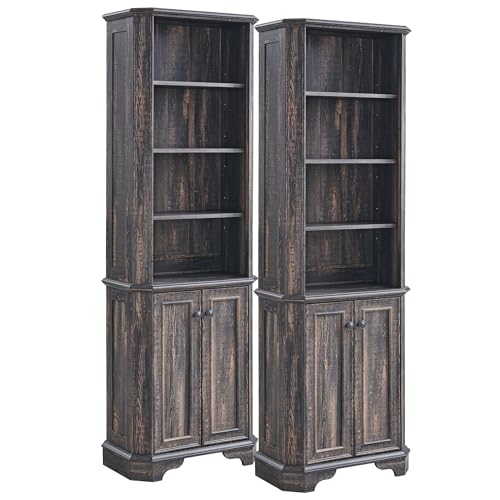 T4TREAM 6-Tier Bookshelf Set of 2 with Storage, 72" Tall