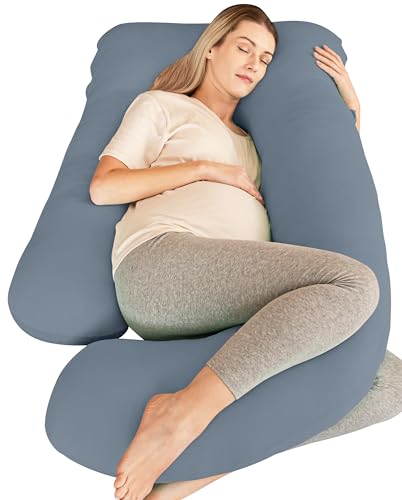 Image of Cute Castle Cooling Cover Pregnancy Pillows, Soft U-Shape Maternity Pillow with Removable Cover - Full Body Pillows for Adults Sleeping - Pregnancy Must Haves - Jumbo 57 Inch - Grey
