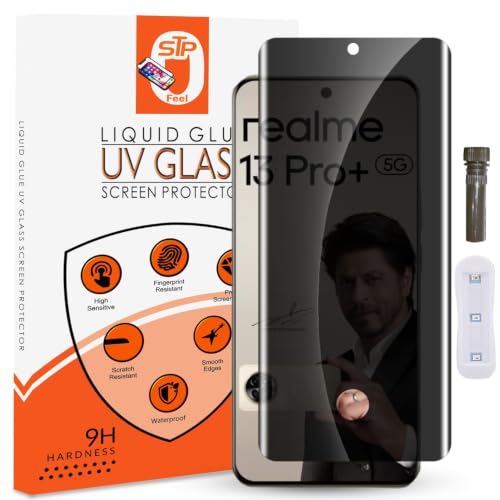 Image of STP FEEL Advanced UV Privacy Tempered Glass Screen Protector Compatible For Realme 13 Pro 5G / 13 Pro+ Plus 5G (6.7 Inch, Pack of 1) Full Edge to Edge Coverage Anti-Spy /Anti-Peeping 9H Hardness