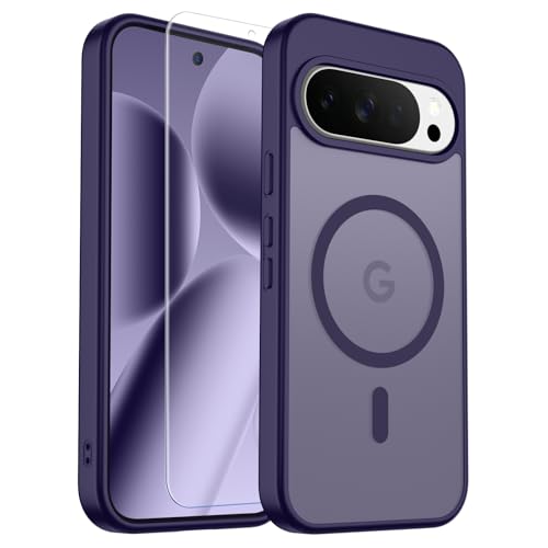 Image of SUPFINE Magnetic for Google Pixel 10 Pro XL Case with Screen Protector, (Built-in Magnets) ((Military Grade Drop Protection) Slim Translucent Shockproof Phone Case,Dark Purple