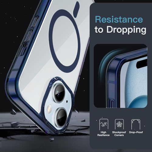 Image of VONZEE Translucent Clear Back Cover Compatible with (iPhone 15 Case)(2023), PC Shockproof Scratch Resistant, Non-Yellowing, Support Mag-Safe Wireless Magnetic Charging - Blue|6.1''