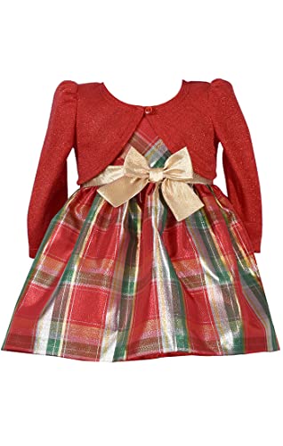 Bonnie Jean Christmas Dress - Plaid With Red Cardigan For Baby, Toddler, Little And Big Girls, Red Green Gold, 6X #TOP2