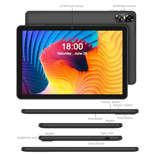 Image of Android Tablet 10 Inch, 4GB+64GB+1TB, Dual Camera,IPS Screen,Grey