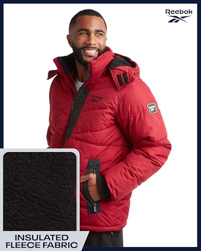 Image of Reebok Mens Winter Jacket - Thick Heavyweight Ski Winter Coat - Warm Insulated Quilted Hooded Puffer Coat for Men