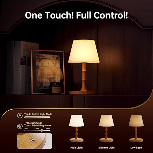 Image of Dawnwake Desk Lamp Cordless Table Shower Lamp Waterproof,Rechargeable Battery Operated Lamps for Bedroom Night Stands,3 Colors Touch Dimmable Small Outdoor Lamps,4000mAh LED Wood Grain