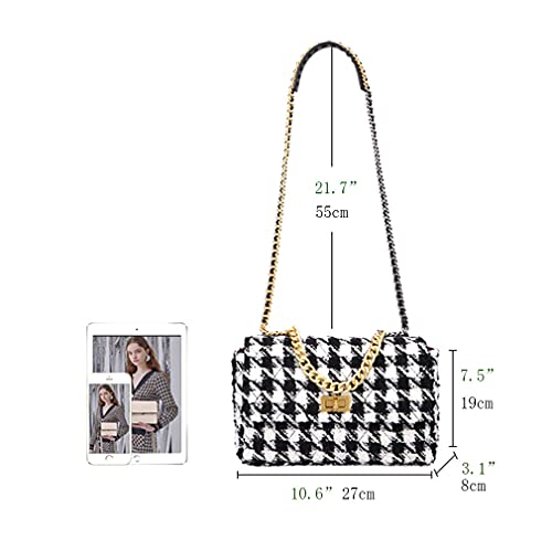 BERTY·PUYI PU Leather Black And White Houndstooth Ladies Shoulder Bag Autumn And Winter Fashion Woolen Cloth Crossbody Bag2