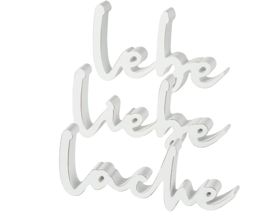 Lebe Liebe Lache Holz Schriftzug 3er Set Weiss Buchstaben 3 TLG Aufsteller...