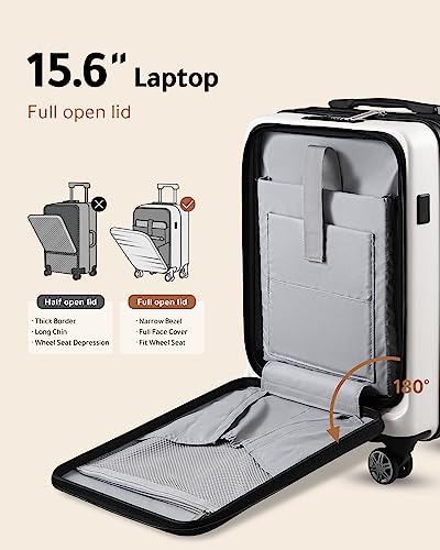 Luggex Expandable 20 Inch Carry On Luggage With Wheels, White Hard Shell Luggage With Usb Port And Pocket Compartment, Travel Carry On Suitcase Airline Approved #TOP2