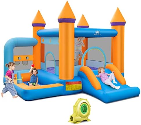BOUNTECH Inflatable Bounce House, Bouncy House with Ball Pit for Toddler Kids 5-12 Backyard Party Fun w/735W Blower, Basketball Hoop, Ball Throwing, Indoor Outdoor Jumping Castle for Birthday Gifts