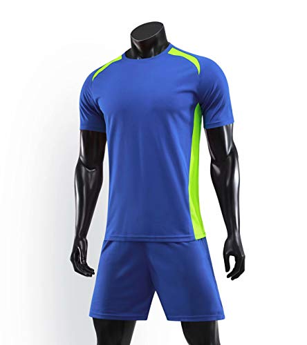 yingfeg bb Youth Kids Soccer Uniforms Team Jersey w/Athletic Shorts for Men Stadium Jersey Blue M