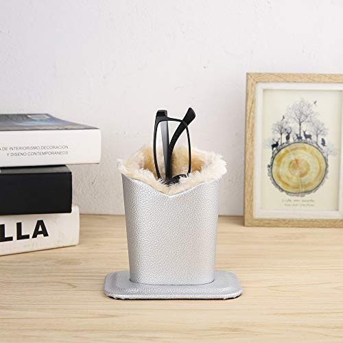 Siveit Eyeglass Holders, PU Leather Eyeglass Holder Stands with Soft Plush Lining, Silver, Pink - 2 Packs - Thumbnail 6
