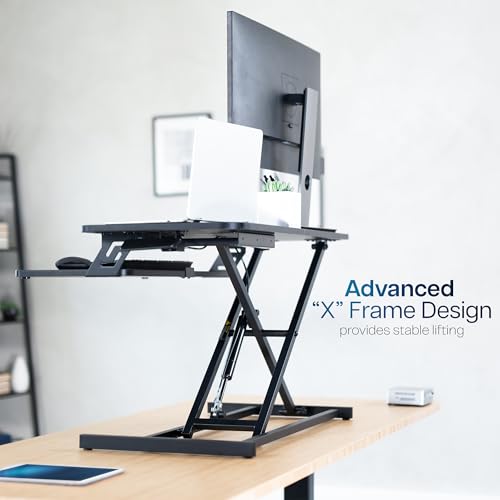 VIVO 32-inch Pneumatic Standing Desk Converter with Keyboard Tray — view 9