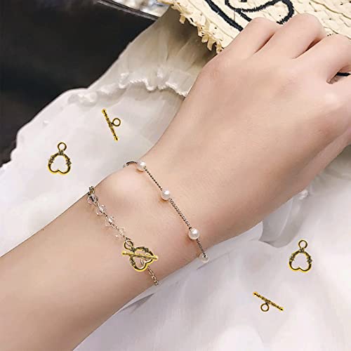 40 Sets Antique Alloy Toggle Clasps T-Bar Closure Clasps Flower Heart Clasps Fastener Toggle End Clasps Connectors For Necklace Bracelet Jewelry Making Supplies, 2 Colors #TOP6
