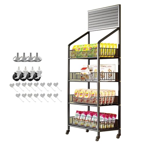 JLXJYS Floor-Standing Candy Snacks Display Rack 140cm Tall, Metal Wire Storage Basket Supermarket Shelf for Chip Bag Drinks, Commercial Wholesale Fruit Vegetable Holder(50x27cm/19.7x10.6in)