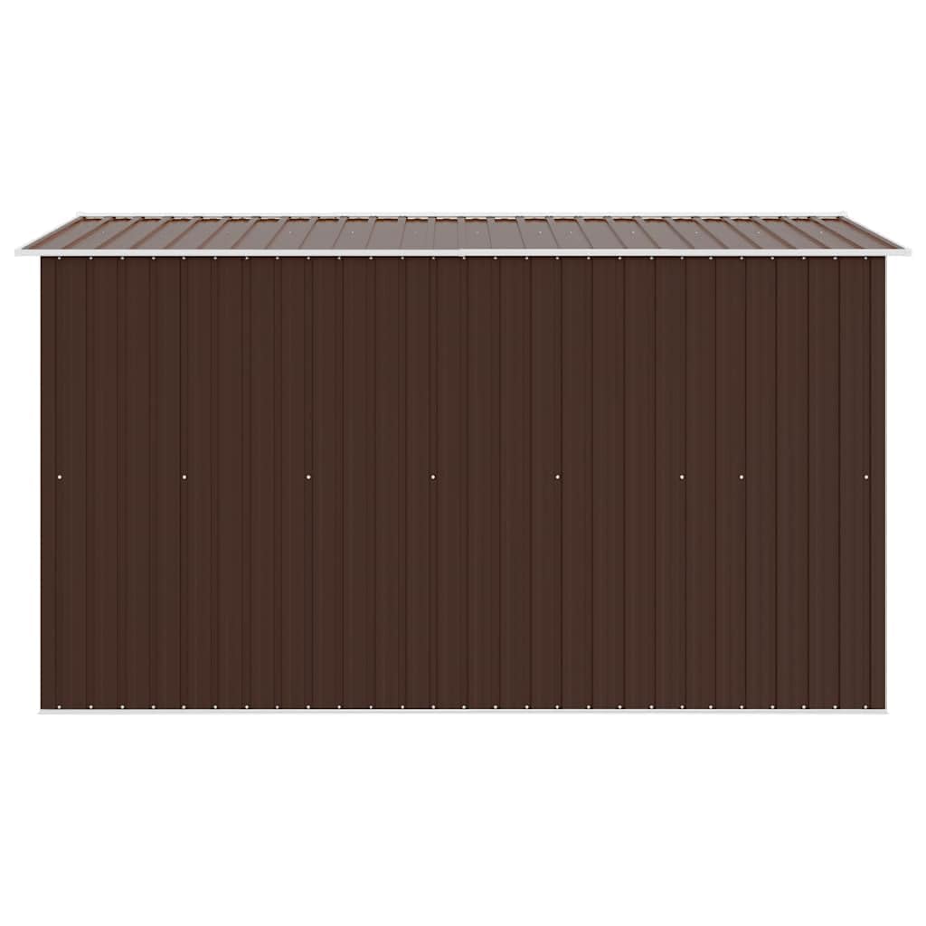 Domek na narzędzia metalowy, brązowy, 257 x 298 x 178 cm, szopa ogrodowa z drzwiami przesuwnymi i kratkami wentylacyjnymi, odporna na warunki atmosferyczne, szopa na narzędzia do