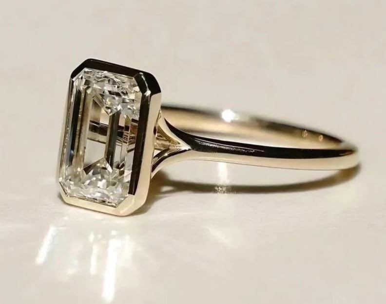 2.5 CT Emerald Cut Lab Grown Diamond Ring EF Color VS1 Clarity Engagement Ring Bezel Set Wedding Gift Ring For Her,solitaire ring,ring,rose gold,2
