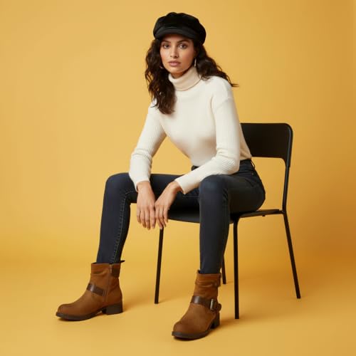 Image of Dunes Max Motorcycle Womens Ankle Boots - Comfortable Booties for Women with Zipper & Buckle, Combat Boots Style, Memory Foam, Wide Width Options