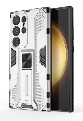 SORAKA Case for Samsung Galaxy S24 Ultra with Stand Heavy Duty Protection Case for Samsung Galaxy S24 Ultra Case with Metal Plate for Magnetic Car Mount Silm Fit Case Gray