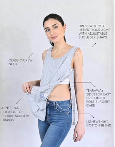 Image of Inspired Comforts Post Surgery Mastectomy Recovery Tank Top with Drain Pocket & Snap-Access