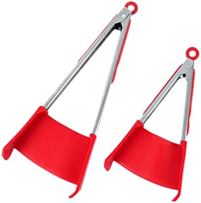 Fenceti Spatula Tongs 2 In 1 Creative Food Shovel Multi Functional Kitchen Spatula and Tongs Non-Stick Heat Resistant ​Frame Silicone Tongs Kitchen Gadget (red, 9 inch&12 inch)
