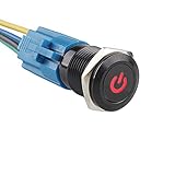 ESUPPORT 16mm 12V 3A Car Red LED Light Power Metal Push Button Toggle Switch Socket Plug Latching Black Shell