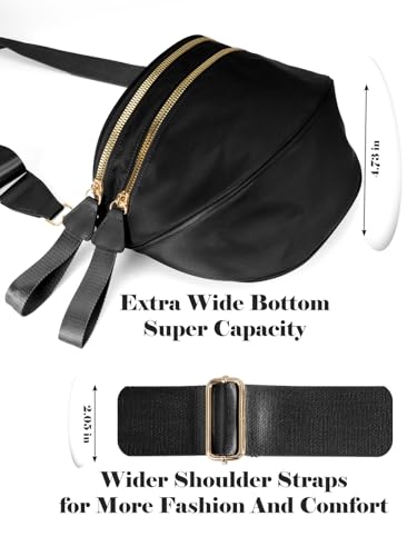 Image of Pure Colour Crossbody Bag Bum Bag for Women,Spacious Purse Fanny Packs Belt Bag,Oversized Bum Bag (Colour Bum Bag-Black)