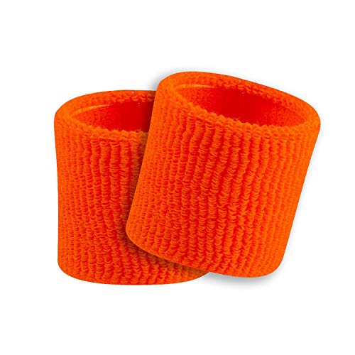 Image of Play2Fit 4 Cotton Wristband (2 Pair) Soft Sweatband For All Sport, Stretchable, Sweat Absorbent Supports Wrist Made In India (Fluora /Neon Orange, 3 Inch)