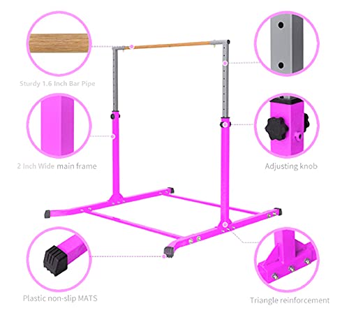 Athletic Bar Expandable Horizontal Standard Kip Bar with Free Removable Foam Padded Bar Pad for Training, Gymnastics Pink - Thumbnail 5