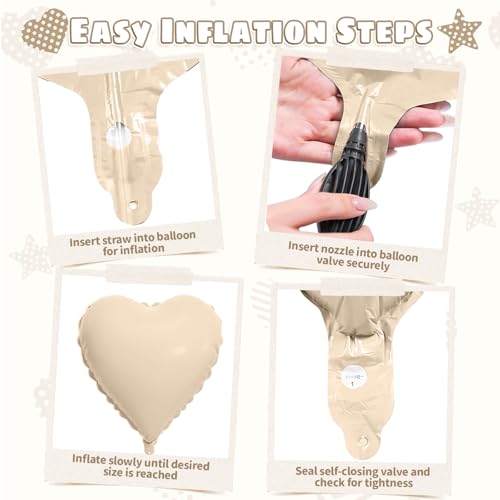 12PCS Cream Heart Balloons and Star Balloons, 18 Inch Cream Caramel Star Foil Balloon and Heart Shaped Balloon for Girls Boys Baby Shower Boho Birthday Wedding Anniversary Graduation Party Decoration by FunHot - Used condition - Image 8