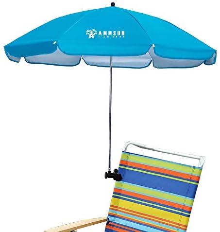 AMMSUN Chair Umbrella with Universal Clamp 43 inches UPF 50+,Portable Clamp on Patio Chair,Beach Chair,Stroller,Sport chair,Wheelchair and Wagon,Bright Blue
