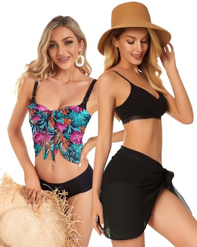 Image of CHICGAL 2 Pieces Women Beach Sarong Bathing Suit Wrap Skirt Sheer Bikini Swimsuit Cover Ups for Swimwear