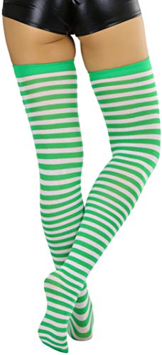 Image of ToBeInStyle Women's Opaque Hosiery Thin Striped Thigh High Long Stocking