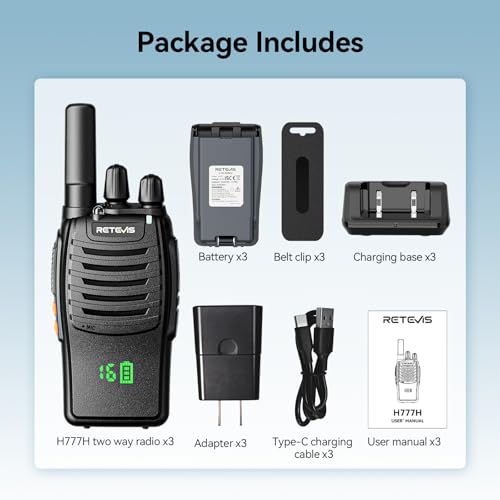 Retevis H-777H Walkie Talkies Rechargeable,2 Way Radios Long Range,USB-C,VOX,Short Antenna,Hidden Display,Flashlight,Portable FRS Two-Way Radios for Adults Skiing Gift Family (3 Pack) image 9