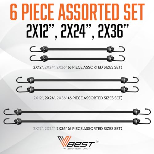 Image of Bungee Cords Heavy Duty Outdoor with Hooks - 6Pcs Assorted Sizes Set