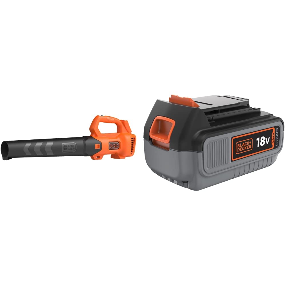 BLACK+DECKER Soffiatore Foglie a Sistema Assiale, Velocità di soffiaggio 145 Km/h & Batteria al Litio Compatibile con prodotti BLACK+DECKER 18 V 4.0 Ah
