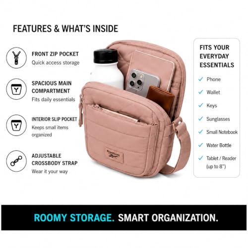 Image of Reebok Womens Crossbody Bags - Lightweight Sling Cell Phone Purse, Quilted Small Crossbody Bags Women