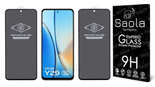 Saola® Ultra Privacy Tempered Glass For Vivo Y29 5G (Pack Of 2) with Free Installation Kit. Full screen Coverage. Free Replacement If Received Damaged