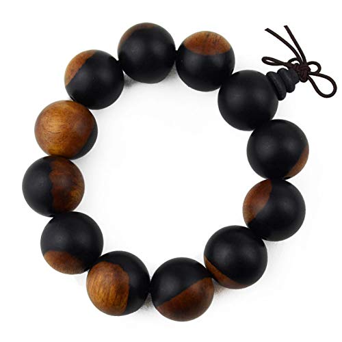 vv8oo Bracelet Ebony Wood 20mm Beads Yin Yang Feng Shui Good Lucky Stretch Hand String for Women or Men(15mm beads)