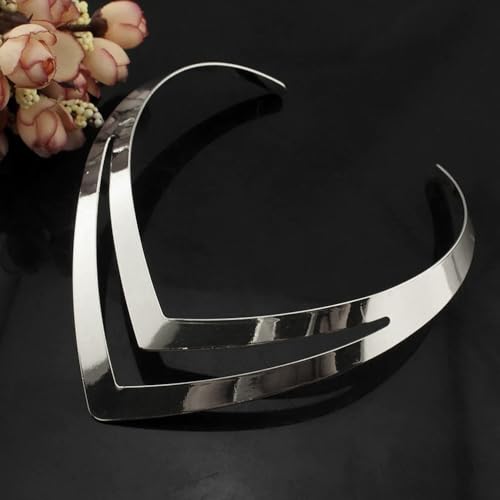 Jerollin Women Stainless Steel Silver Statement Necklace Open African Jewelry Necklace4