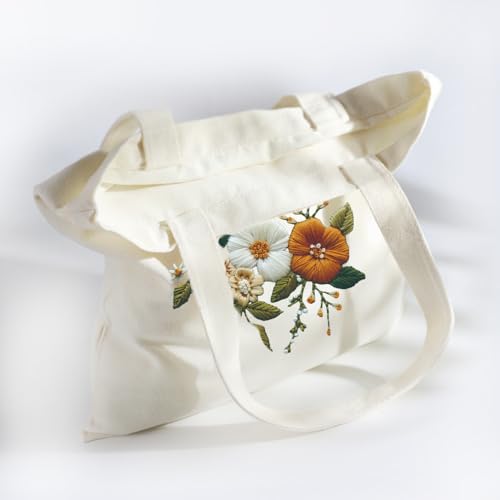 Image of Huacan Embroidery Canvas Bag Kits for Adults Beginner Stamped Flowers Pattern DIY Cross Stitch Printed Flower Stitching Sewing Kit