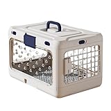 Folding Puppy Crate Cat Transport Box Hard Sided Transparent Portable Dog Kennel Pet Carrier for Small Dogs Rabbit Kitten, White