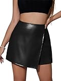  seiveini Mini Jupe en Cuir Femme Asymétrique Jupes Short avec Fendue Sexy Skort A-Linge Wetlook Club Soirée Fête A Noir L