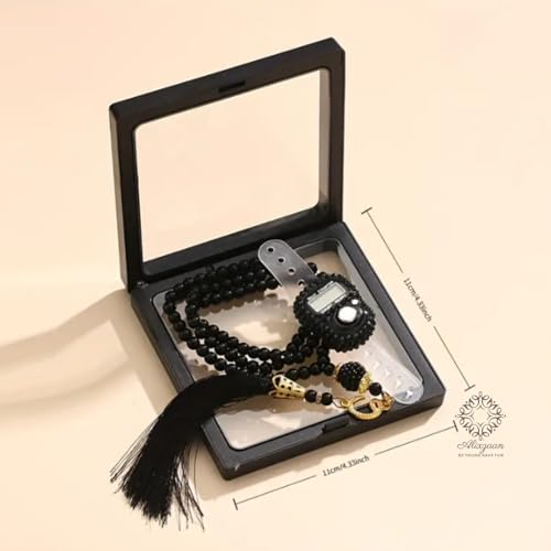 Image of Digital Tasbeeh Counter Ring with Prayer Beads, Black Beads with Gold Accents, Display Case Finger Counting Device, Suitable for Islamic Gifts Ramadan Hajj Umrah Wedding Hadiya(Random Colour)