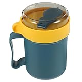 MUCKLILY 1Stück Tragbare Milchtasse mit Deckel und Löffel Stilvolle Suppentasse für Mikrowelle Kühlschrank Frühstück Blau