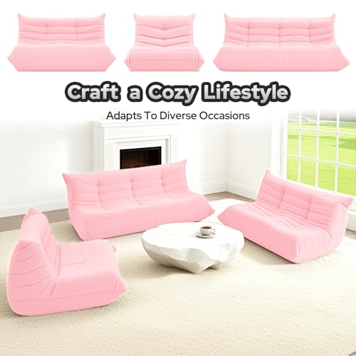 Image of HABUTWAY Bean Bag Chairs Fireside Lazy Floor Sofa,3 Seater,Pink | Soft Teddy Fleece 3 Seater Sofa with High-Resilience Foam Filling，Beanbag for Living Room, Bedroom, Office