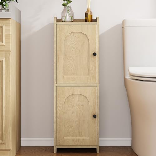Hzuaneri Bathroom Storage Cabinet, Small Corner Floor Cabinet with 2 Doors and Adjustable Shelf, Narrow Toilet Paper Cabinets, Bathroom Organizer for Small Spaces, 7.9' D x 9.8' W x 29.5' H Yellow