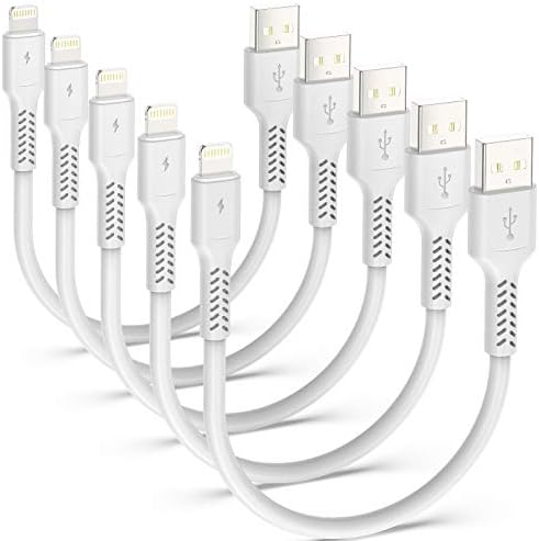 ADILIFT Short Lightning Charging Cable [5 Pack MFi Certified 0.2M] Fast Charging Cable 20cm Durable Lightening USB Data Cord Lead Compatible with iPhone 11 Pro Max Xs X XR 8 7 6s 6 plus SE 5 - White