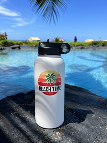 Lifecraft Beach Time 18/8 Stainless Steel Vacuum Insulated Sweat Proof Water Bottle Large 32 Oz Wide Mouth With Straw Flip Lid, Handheld Sport Design Hydro Metal Jug #TOP1