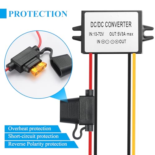 YBBOTT dc-dc wandler 10V-72V auf 5V 3A 15W Step down Buck Converter 12V/24V/30V/36V/48V/60V zu 5V 3A 15W Spannungs wandler Spannungsstabilisator Spannungsregler 12V Spannungswandler Spannungsbegrenzer