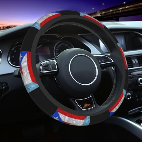 Porto Rico and Guatemala Guatemalan Triangle Flag Car Steering Wheel Cover Elastic Non Slip Vehicle Steering Wheel Protector 15 Inch for Men Women